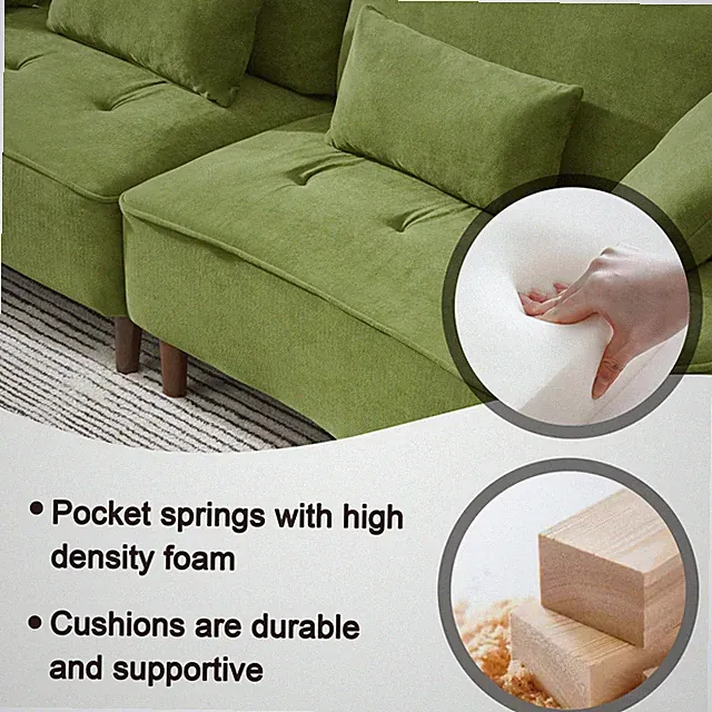 103 inch comfortable deep seated sofa with pillow, suitable for bedroom, living