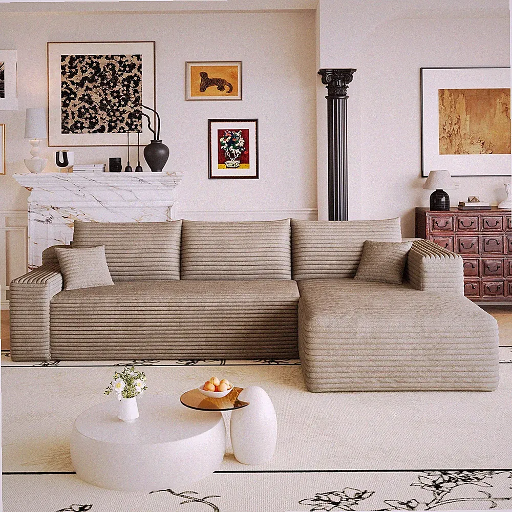 103" L Shape Modular Boneless Sectional Couch Right Chaise Sofas for Living Room