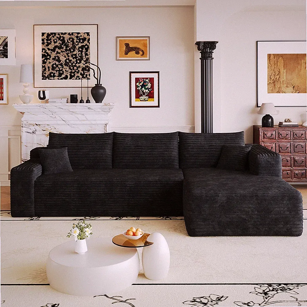 103" L Shape Modular Boneless Sectional Couch Right Chaise Sofas for Living Room