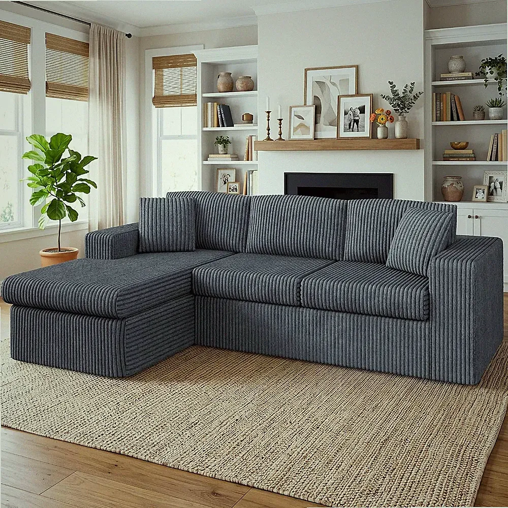 103" L Shape Modular Sectional Sofa Deep Seat Cloud Couch Chaise Lounge Black
