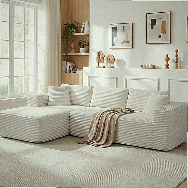 103 L-Shape Modular Sectional Sofa Oversized Chaise Memory Foam Boneless Beige
