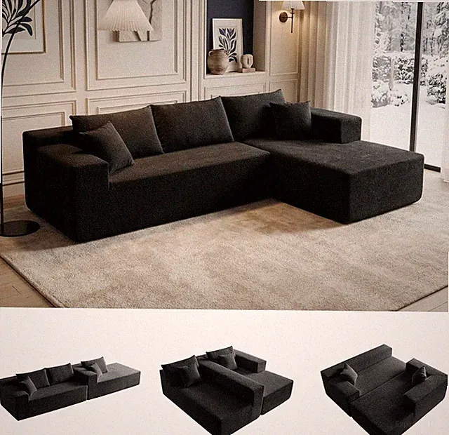 103” L Shaped Boneless Couch Cloud Modular Sectional Sofa, Memory Foam 3 Seater