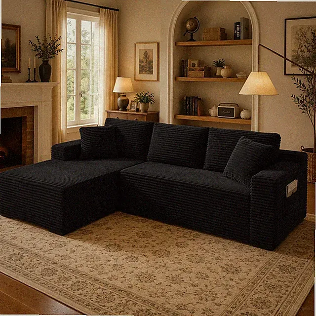 103" L Shaped Cloud Sectional Boneless Couches - Plush Corduroy Compressed Modul