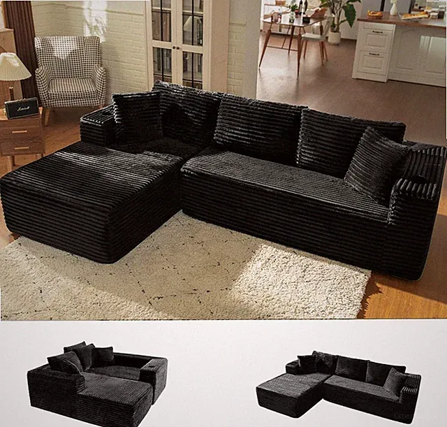 103" L Shaped Cloud Sectional Couch Sofa Chaise Corduroy Boneless Couch Modular