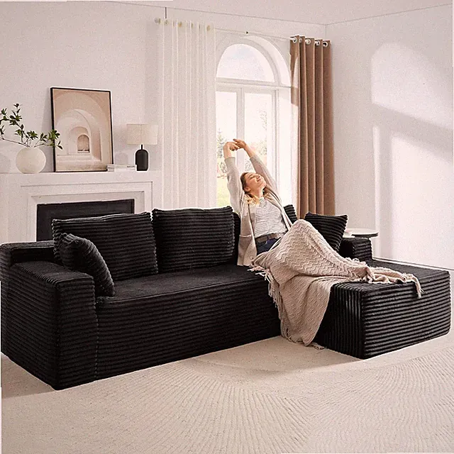 103" L Shaped Corduroy Cloud Couches with Chaise Comfy Sectional Boneless Sofa
