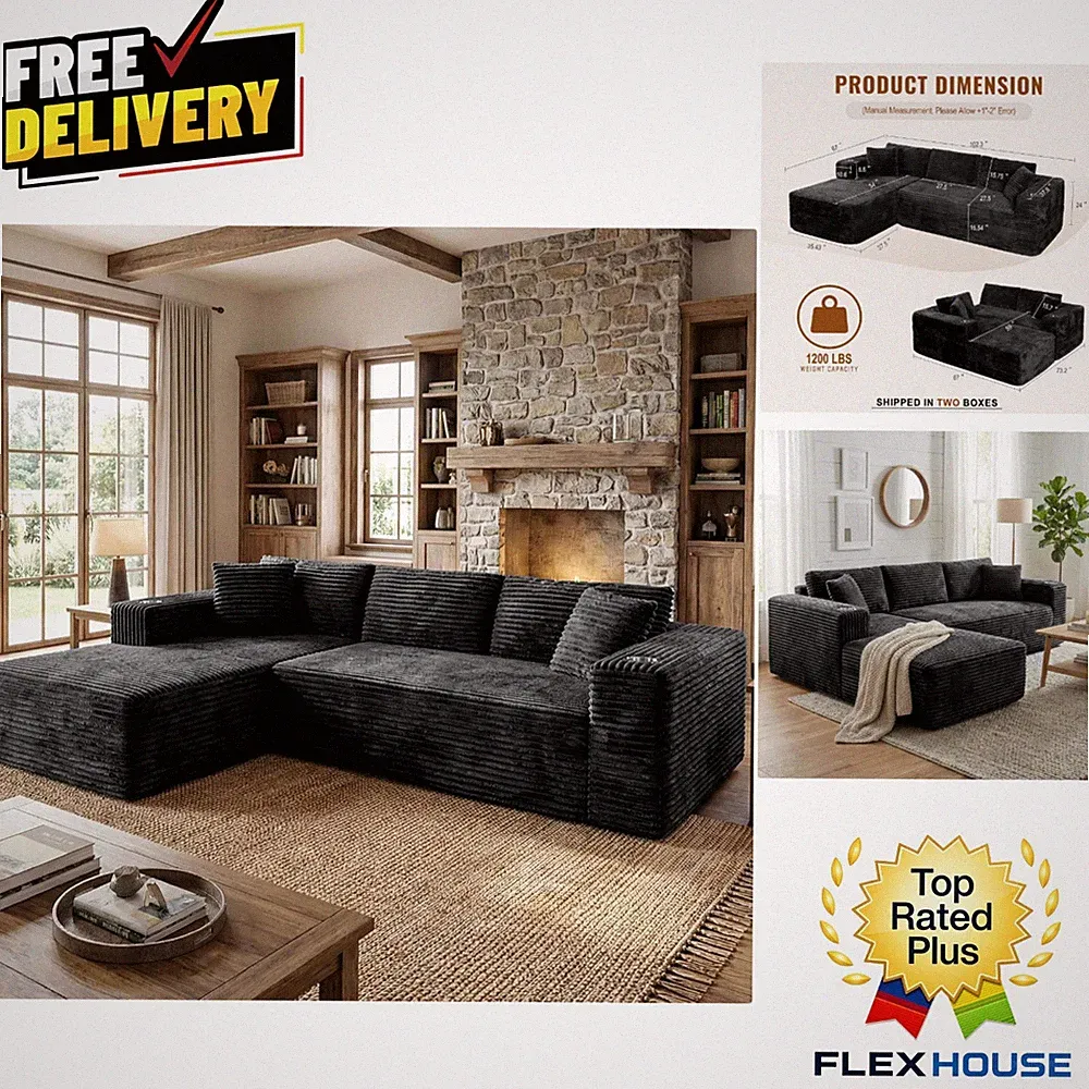 103" L-Shaped Modular Sectional Sofa Set with Cup Holders - No Assembly Needed