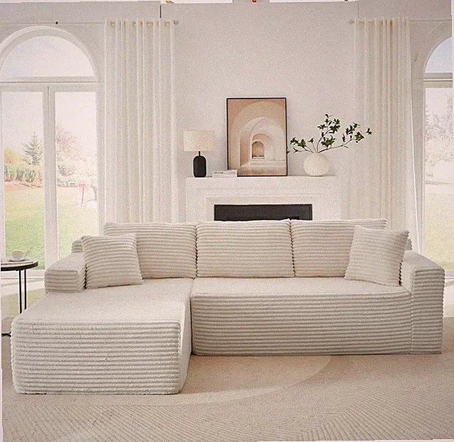 103" L Shaped Sectional Sofa Black Corduroy Oversized Deep Seat Cloud Couch