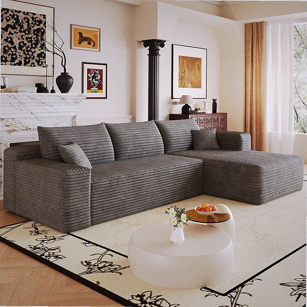 103" Modular Corduroy Sectional, Cloud Sofa with Right Chaise, Deep Seat