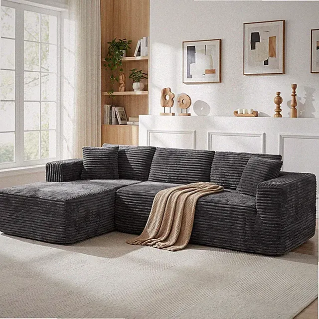 103" Modular L-Shape Boneless Sofa Oversized Chaise Memory Foam Blue Grey