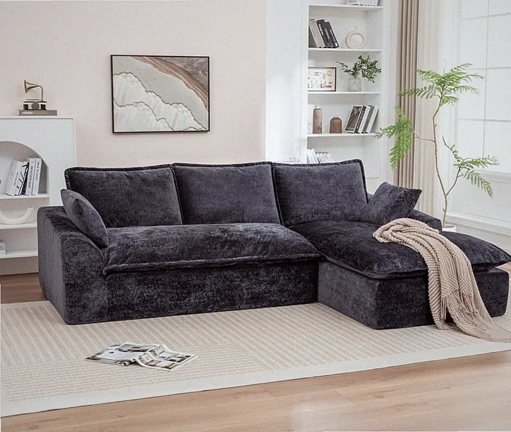 103" Modular L-Shaped Sectional Sofa with Right Chaise - Black