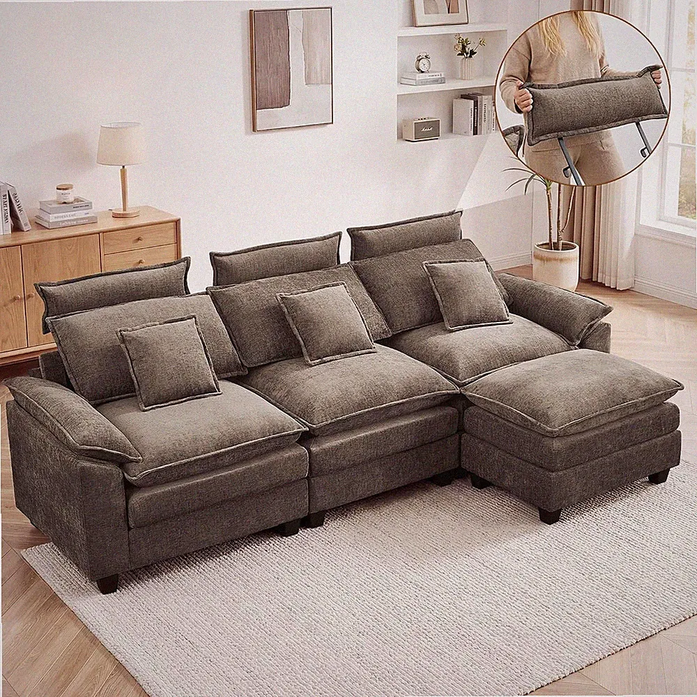 103'' Modular L Shaped Sofa, Cloud Deep Seat Sofa Couch with Ottoman, Detachable