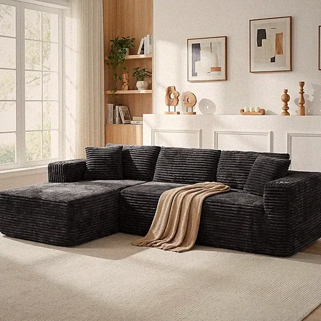 103 Modular Sectional Sofa L-Shape Chaise Memory Foam Black
