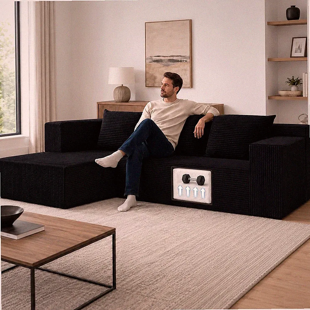 103" Sectional Couch for Living Room, Modular L Shaped Black Couches with Chaise