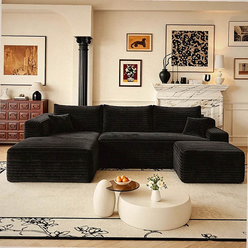 103" U Shaped Boneless Sectional Couch Left Chaise Compressed Sofa with Ottoman