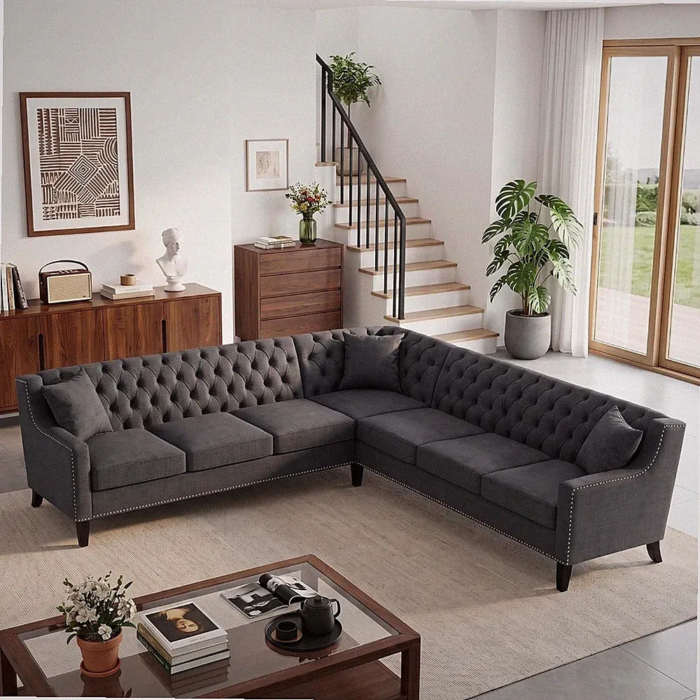 103" X 103" 7 Seat Corner Sofa L Shaped Couch Chenille Sectional Couch with Thre
