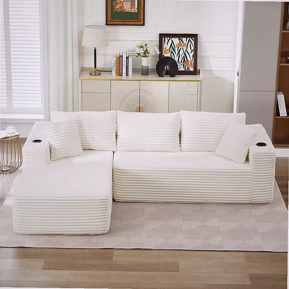 104.3 In. Square Arm Polyester L-Shaped Full Foam Modular Sectional Sofa In. Cre
