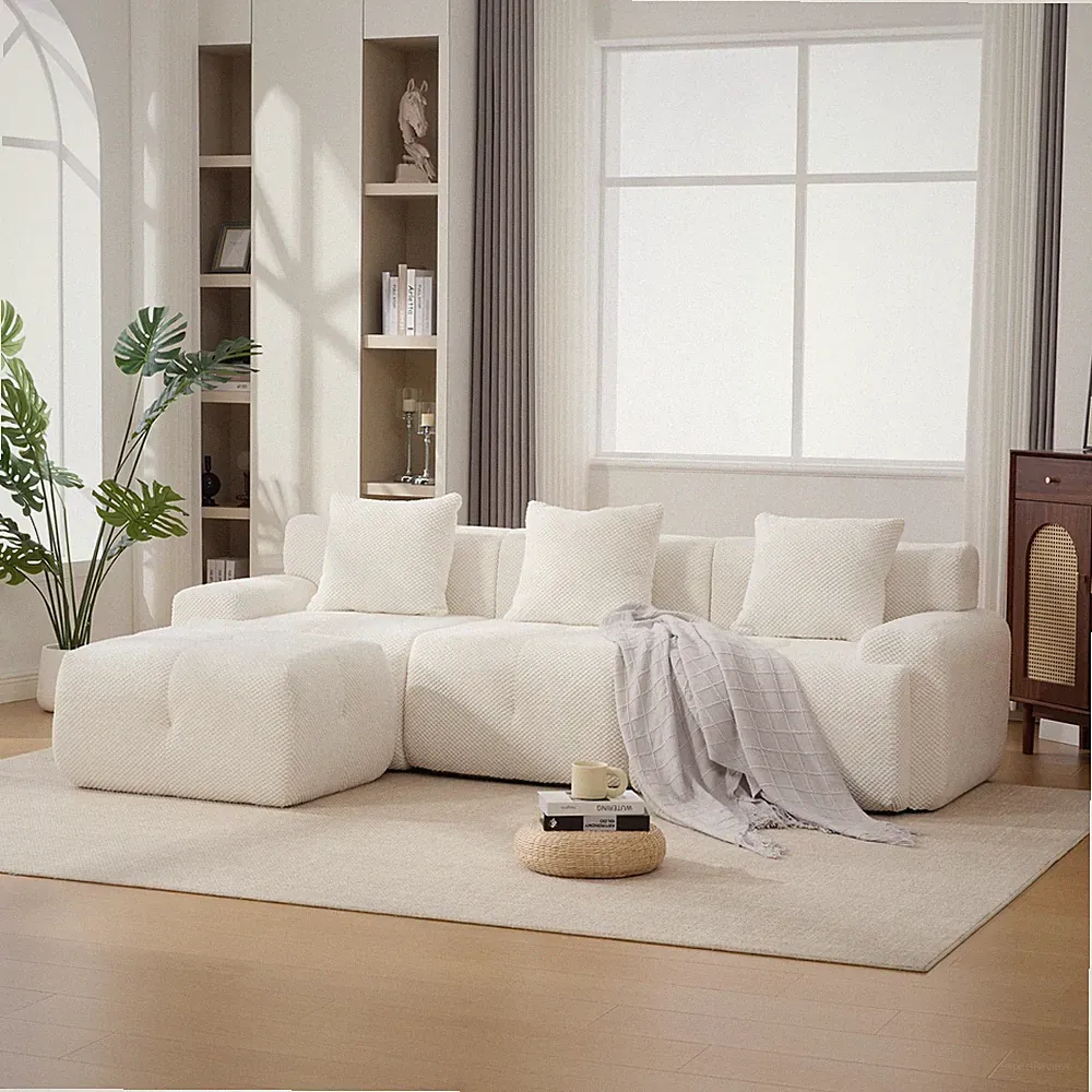 104.3" L-Shaped Modular Sectional Sofa 4-Piece Set with Ottoman Ivory