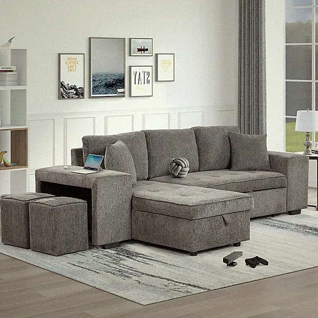 104.5 Inch Reversible Sleeper Sectional Sofa with Pull Out Bed , Convertible L S
