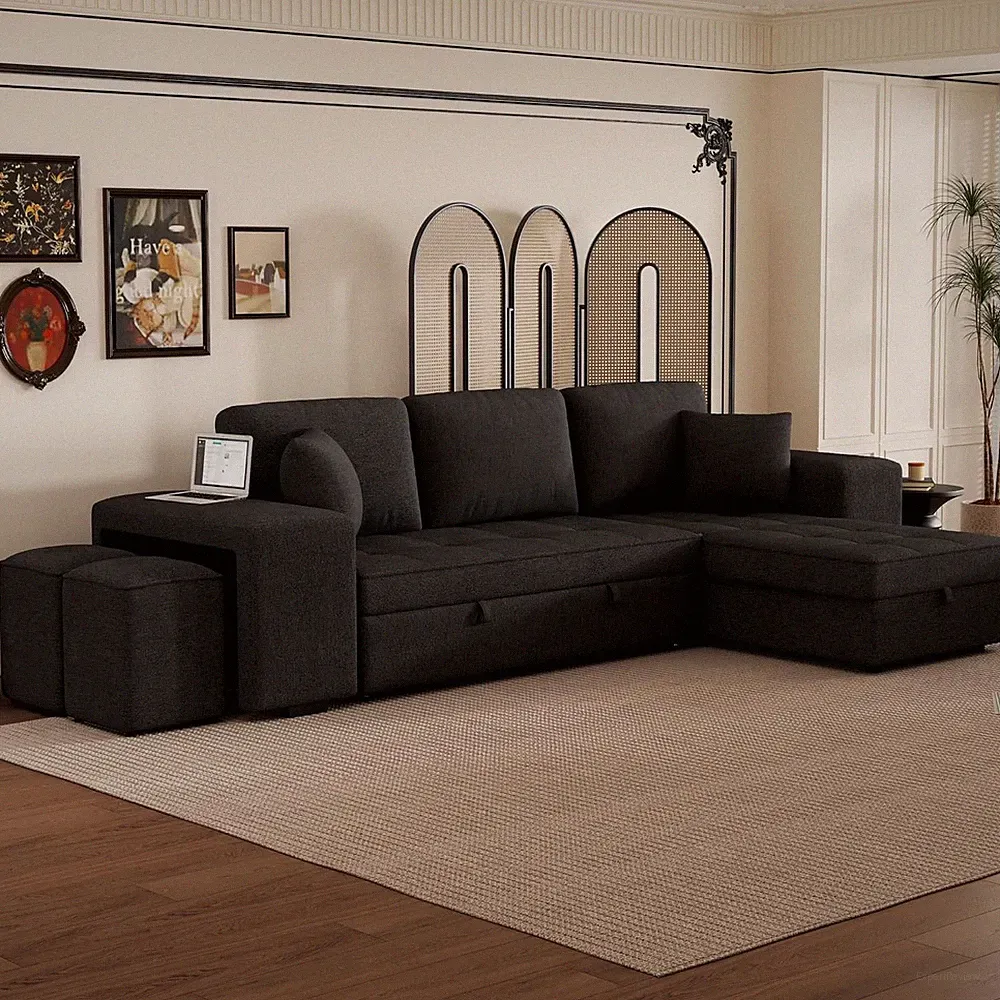104.5 Inch Reversible Sleeper Sectional Sofa with Pull Out Bed , Convertible L S