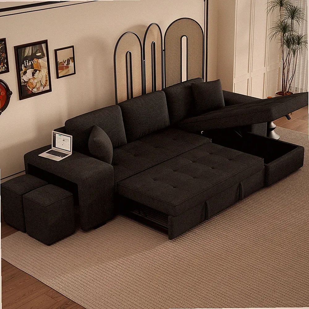 104.5" Modern L-Shape 3 Seat Reversible Sectional Couch, Pull Out Sleeper Sofa