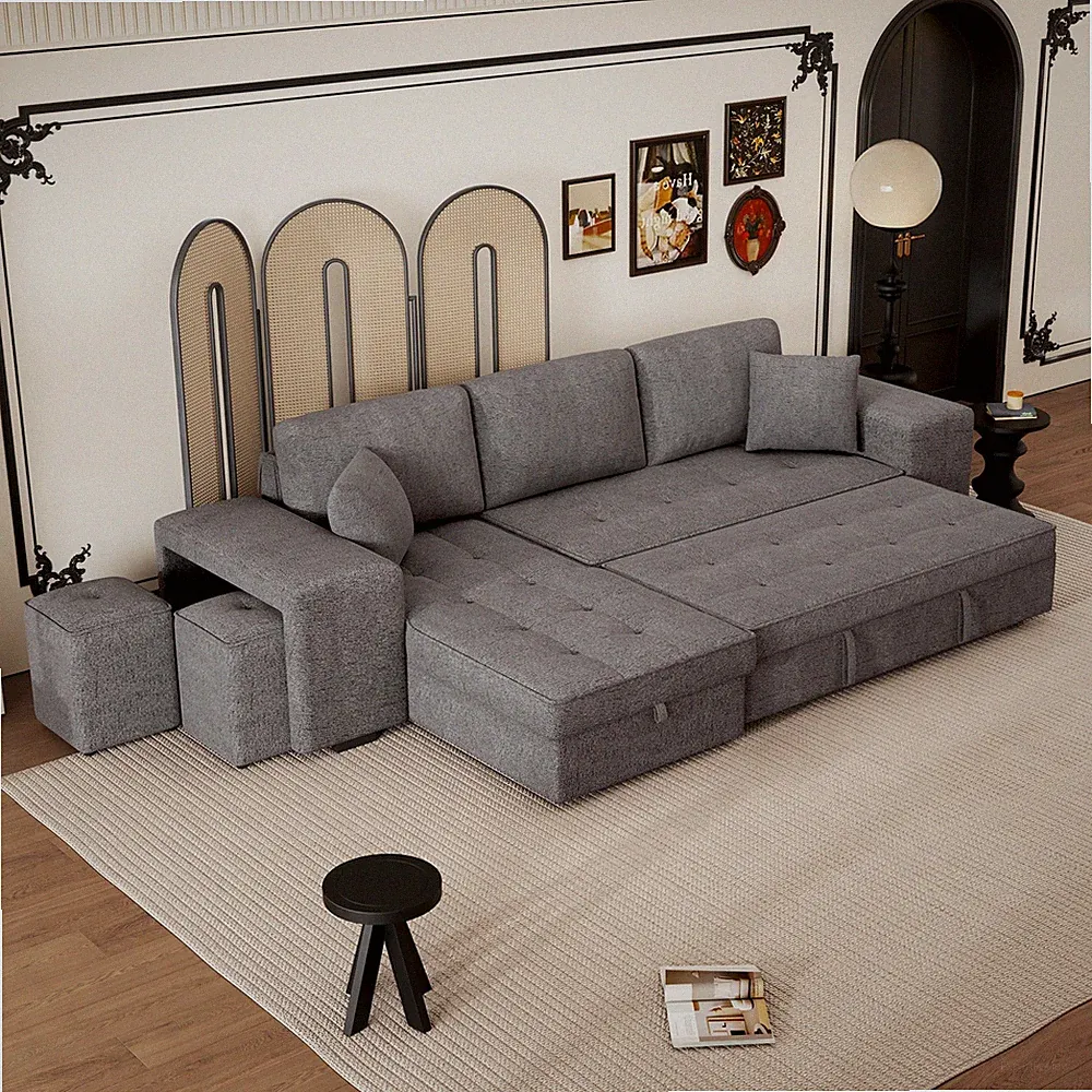 104.5" Modern L-Shape 3 Seat Reversible Sectional Couch, Pull Out Sleeper Sofa w