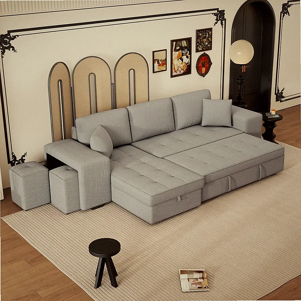 104.5" Pull Out Sleeper Sofa Reversible L-Shape 3 Seat Sectional Couch with Stor