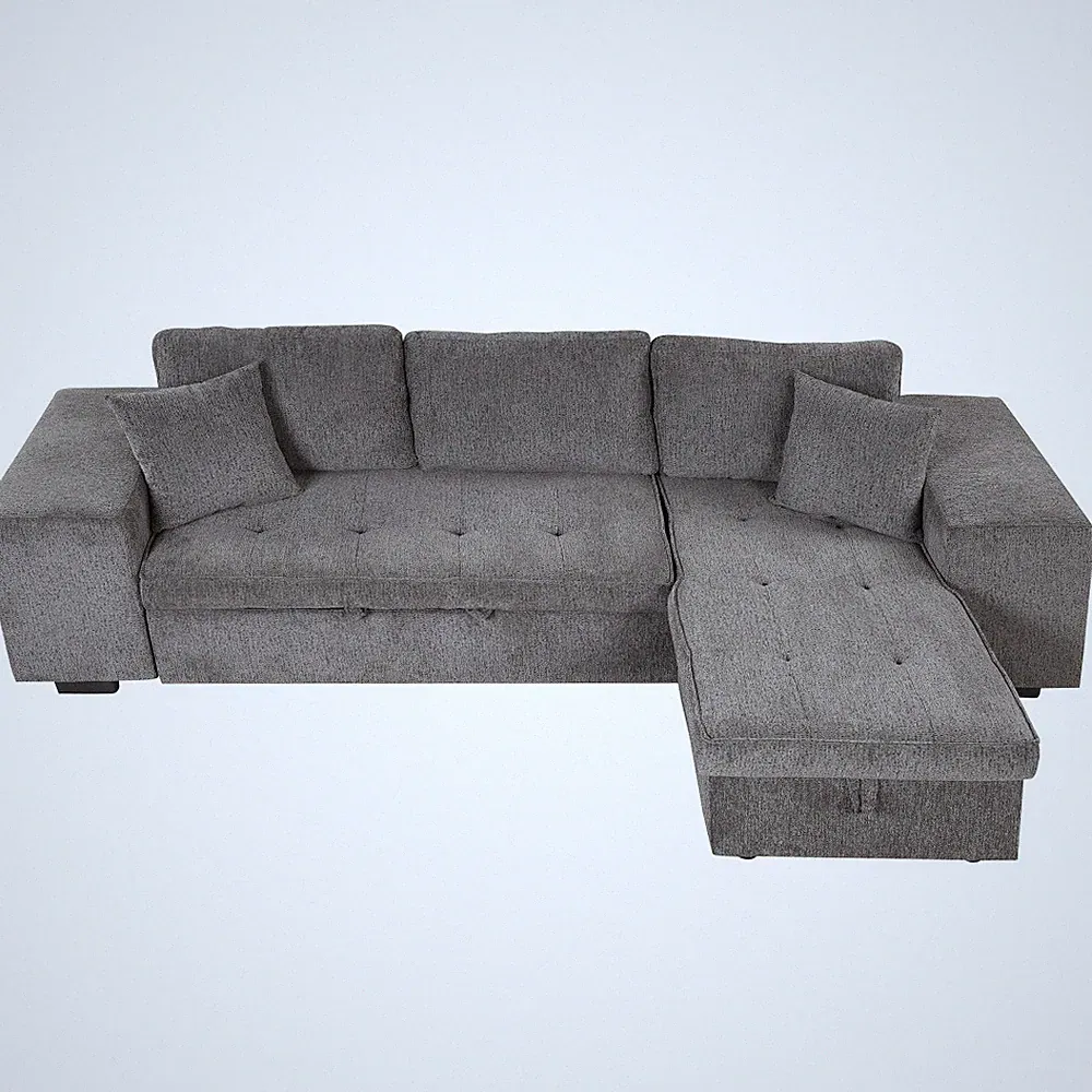 104.5" Reversible L-Shaped Sleeper Sofa with Storage Chaise & 2 Stools Linen