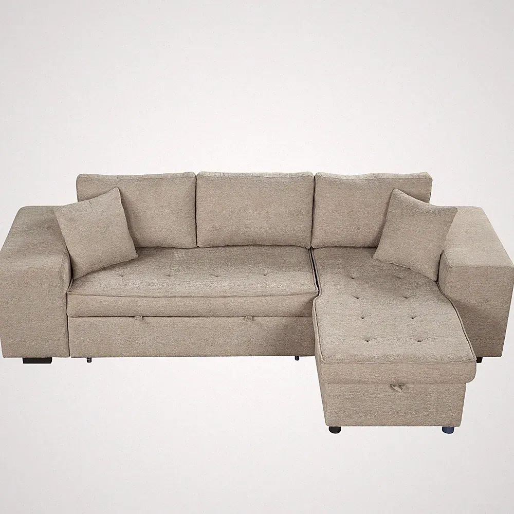 104.5" Reversible L-Shaped Sleeper Sofa with Storage Chaise & 2 Stools Linen