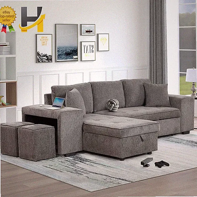 104.5" Reversible Sleeper Sectional Sofa with Pull Out Bed & Storage Chaise & 2
