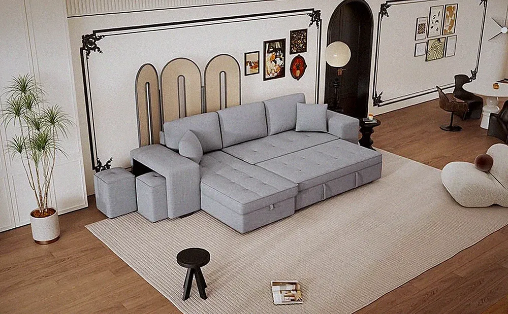 104.5" Sleeper Sectional Sofa Bed, L-Shaped Pull Out Couch