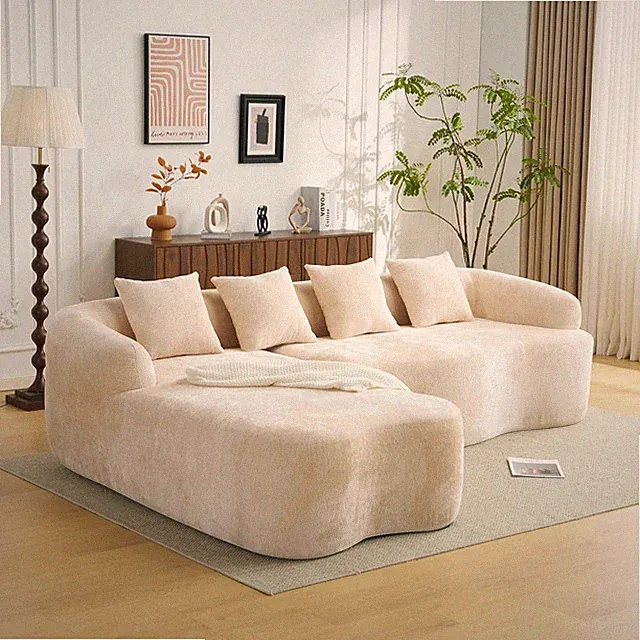 104.7" L-Shape Cloud Sofa with Curved Chaise, No Assembly, Beige