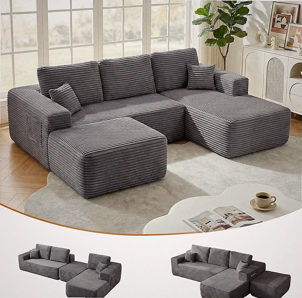 104" Boneless Modular Sectional Sofa with Reconfigurable U-Shaped Layout, No Ass