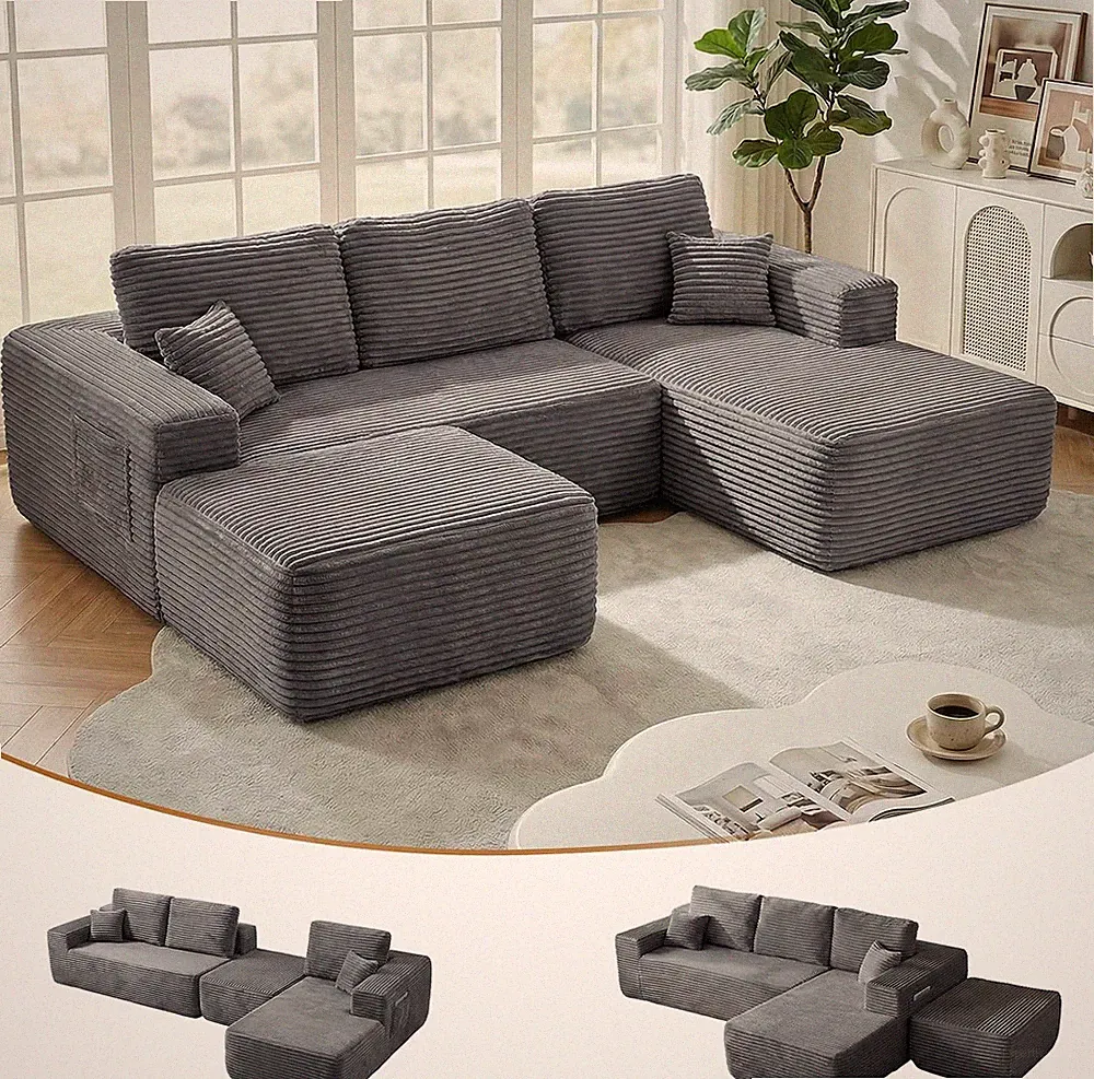 104" Boneless Modular Sectional Sofa with Reconfigurable U-Shaped Layout, No Ass