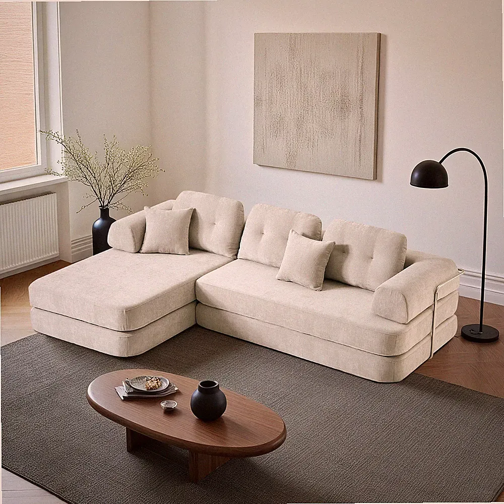 104" Boneless sofa,Sectional Compressed Couch w/Chaise,Deep Seat Modular Section