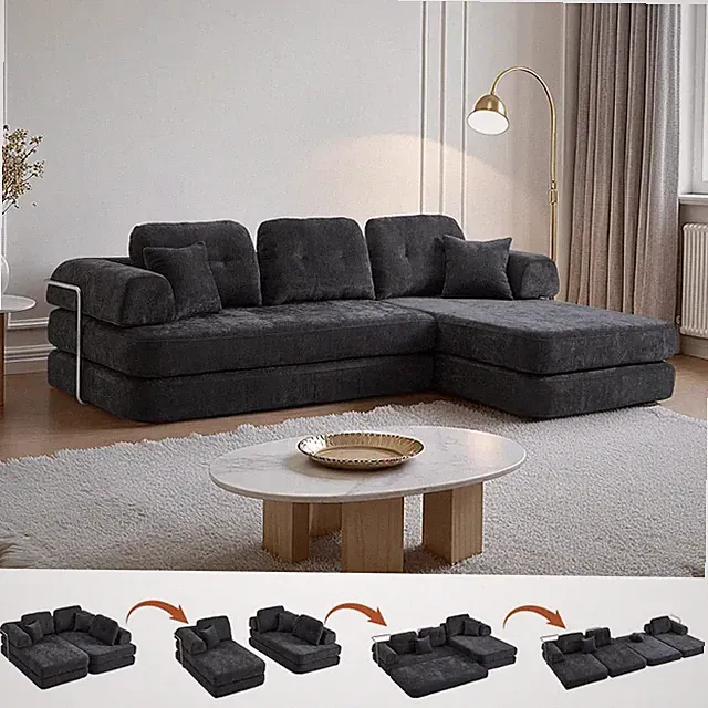 104" Boneless sofa,Sectional Compressed Couch with Chaise, Deep Modular Sofa