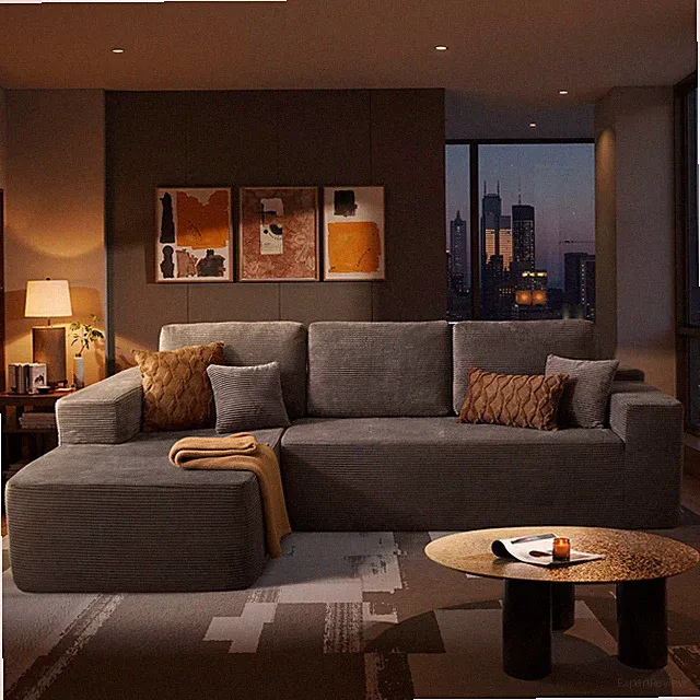 104 Cloud Boneless Glitter Sectional Sofa Deep for Seat L-Shaped Chaise Grey