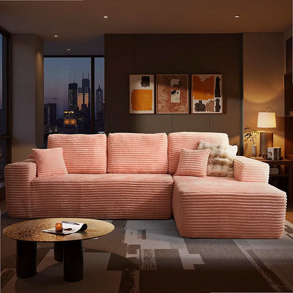 104" Cloud Boneless Sectional Sofa Deep for Seat L Shape Glitter Pink Chaise