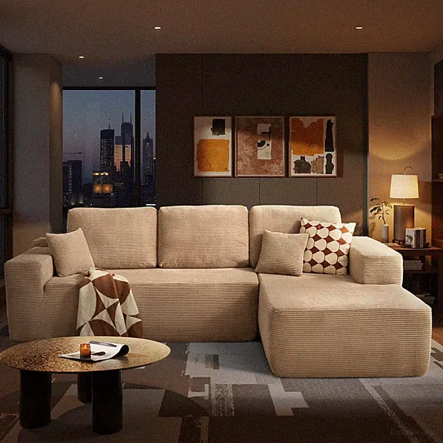 104 Cloud Boneless Sectional Sofa Glitter Fabric Deep for Seat L Shape Chaise Ca