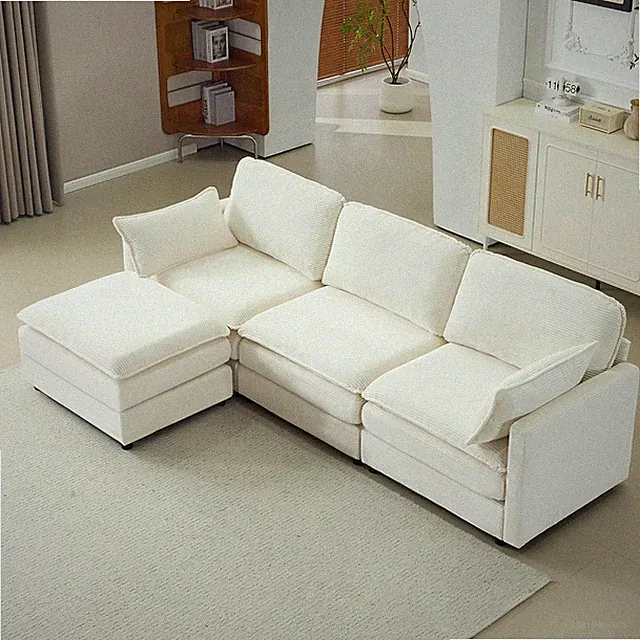 104" Cloud L-Shaped Sectional Sofa with Ottoman & Pillows for Living Room