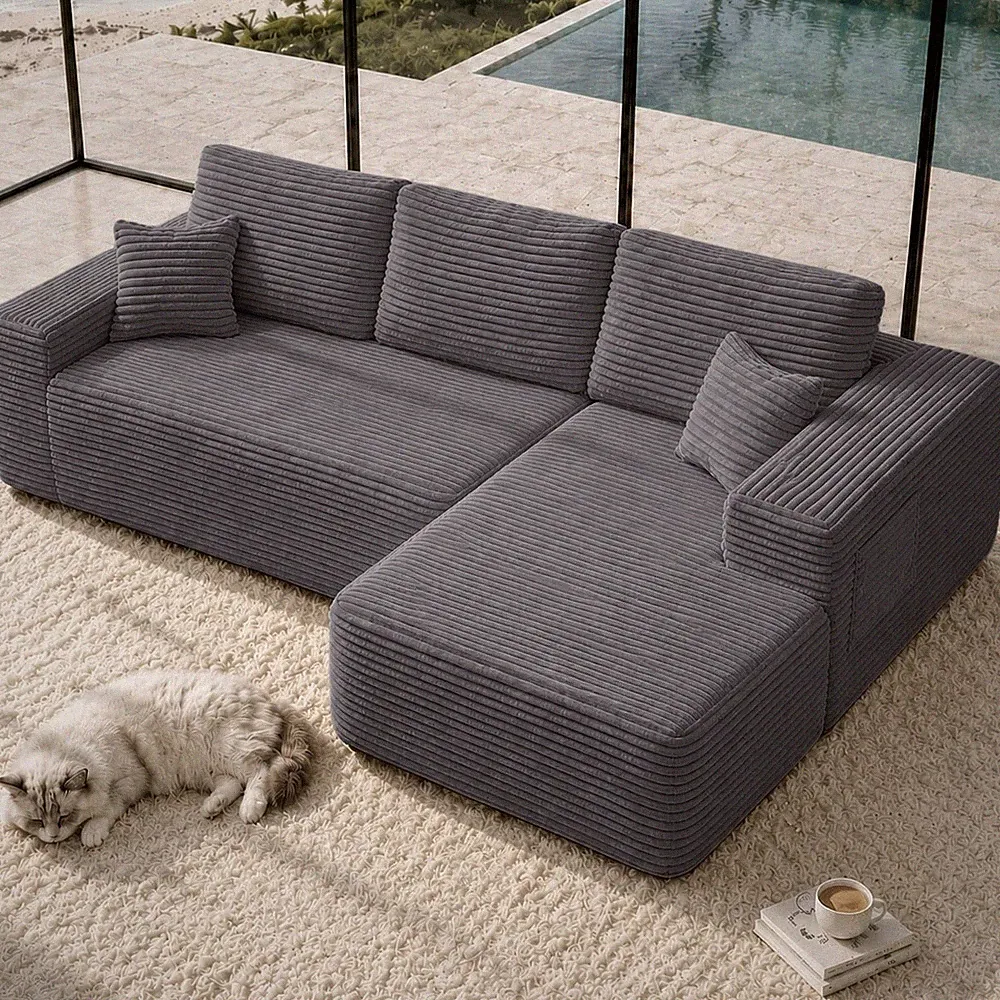 104" Cloud Sectional Sofa w/L-Shape Chaise and Side Pockets ,Modern Modular