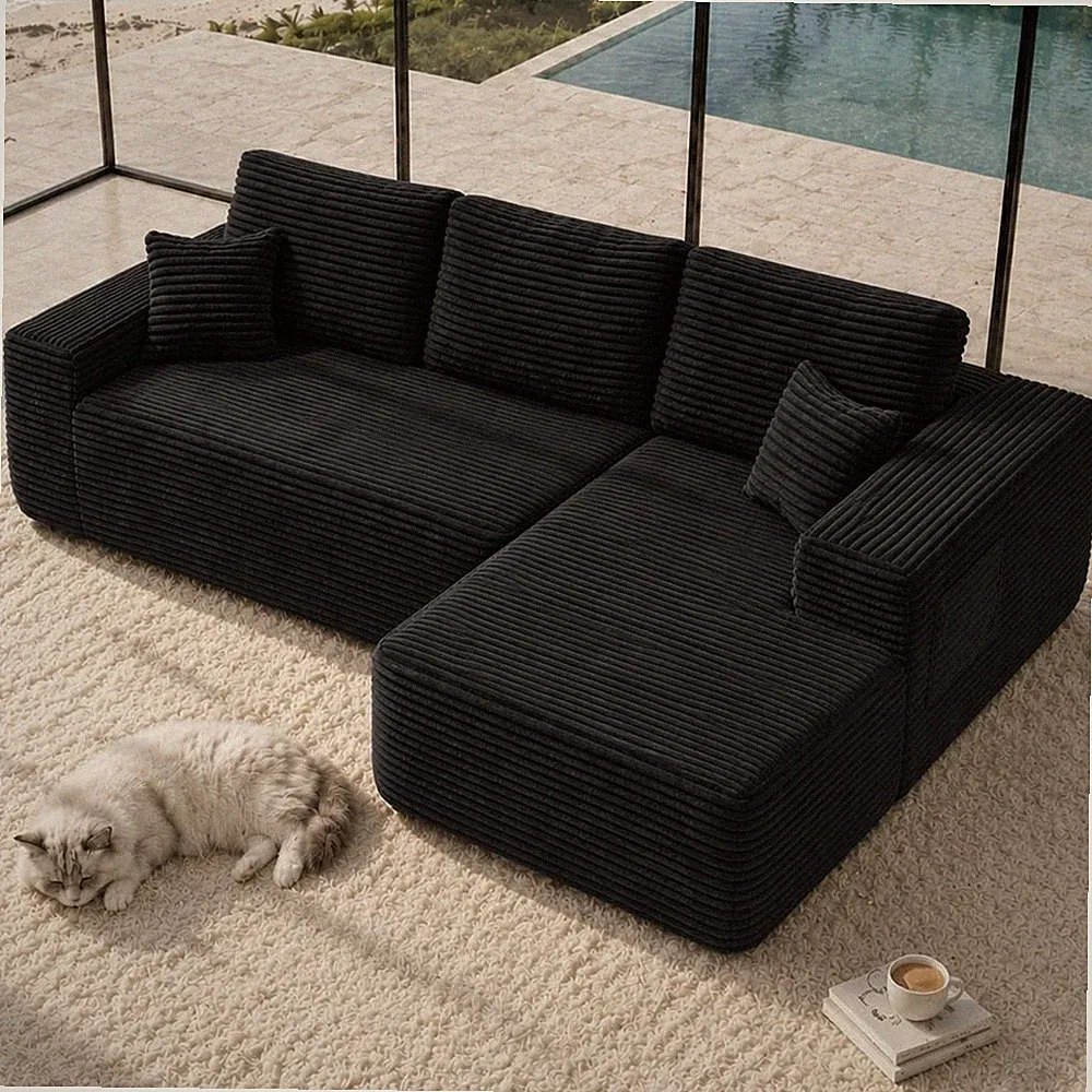 104" Cloud Sectional Sofa w/L-Shape Chaise and Side Pockets ,Modern Modular D