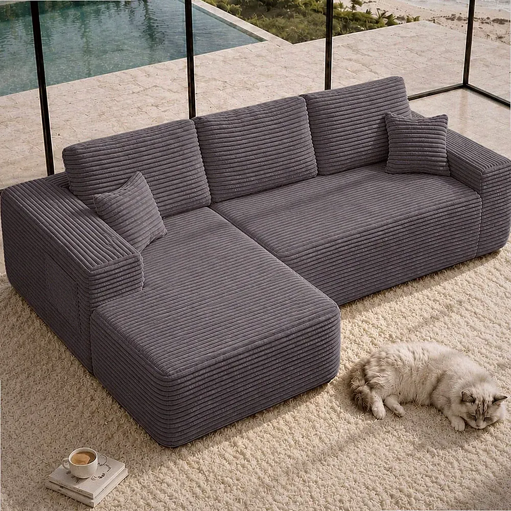 104" Cloud Sectional Sofa w/L-Shape Chaise and Side Pockets ,Modern Modular De