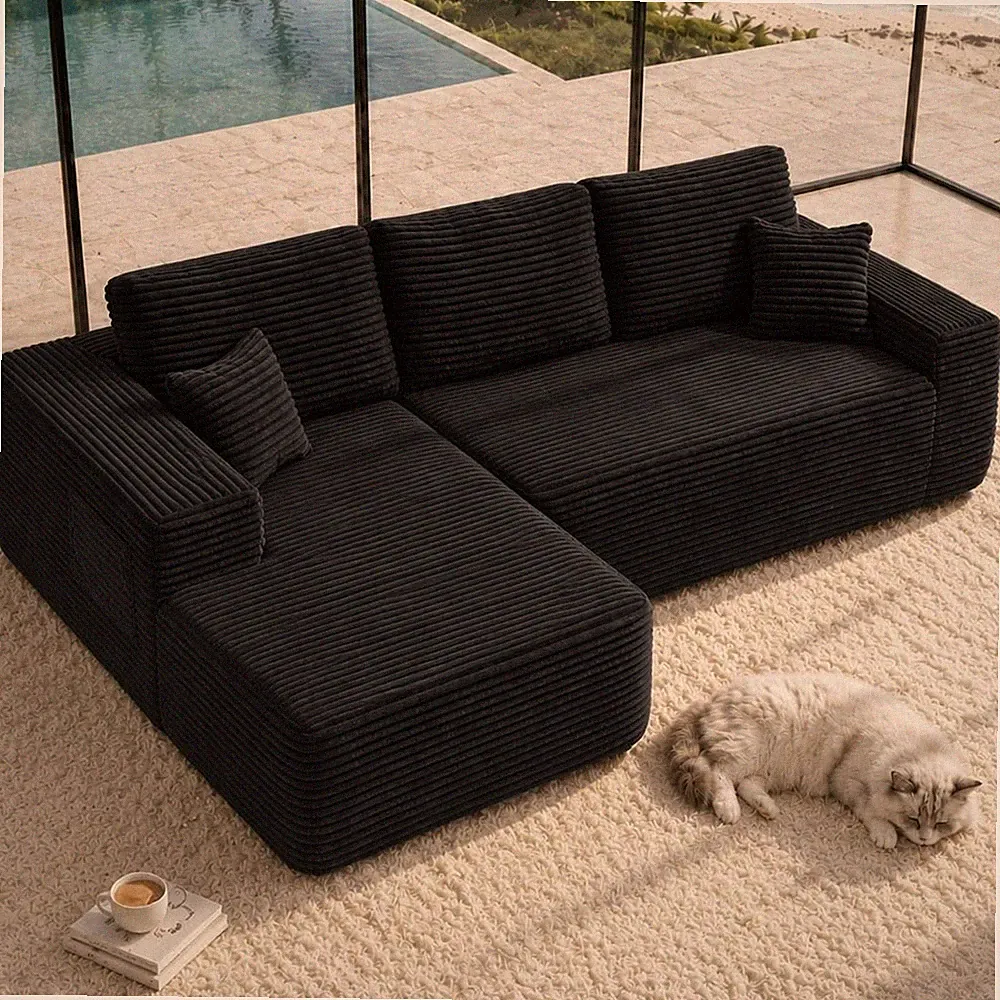 104" Cloud Sectional Sofa w/L-Shape Chaise and Side Pockets ,Modern Modular Des