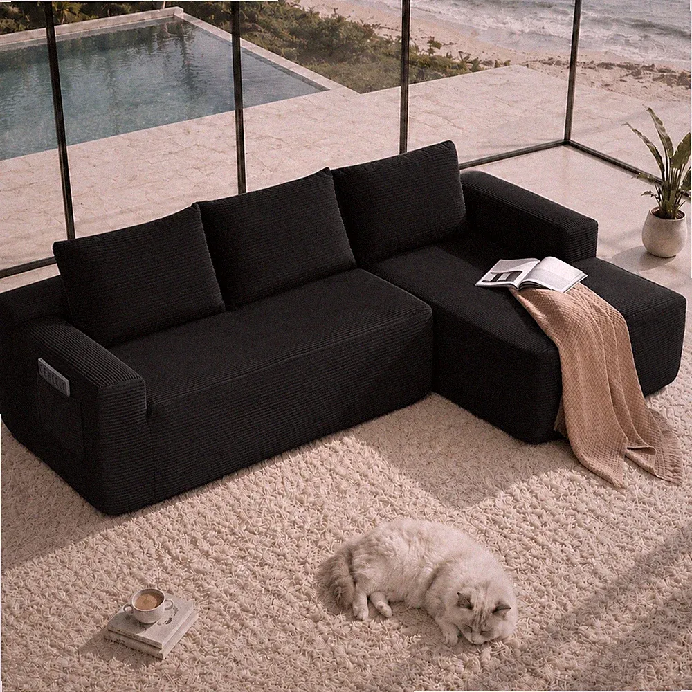 104" Cloud Sectional Sofa w/L-Shape Chaise and Side Pockets ,Modern Modular Desi