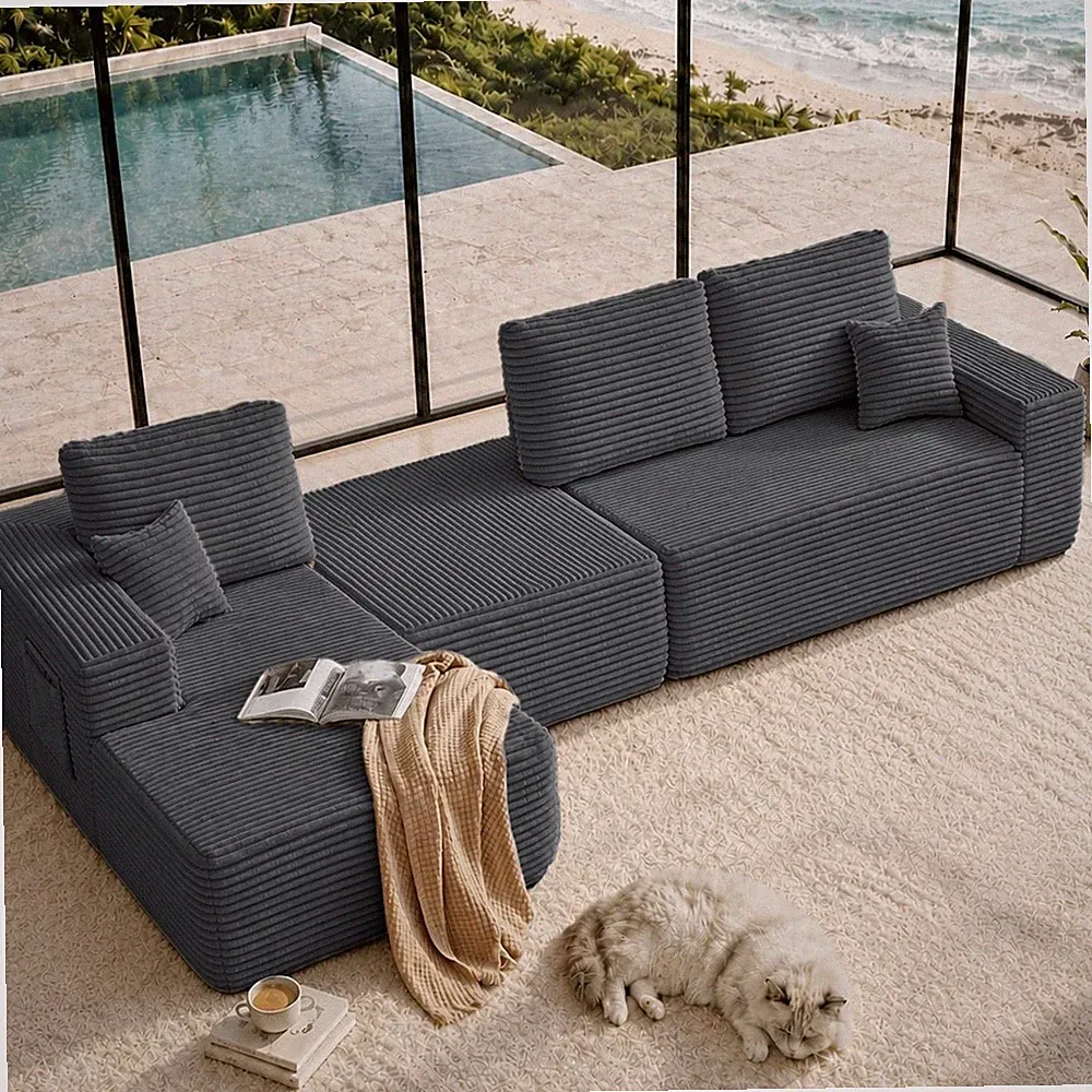 104" Cloud Sectional Sofa w/U-Shape Chaise and Side Pockets ,Modern Modular