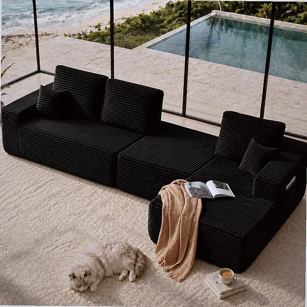 104" Cloud Sectional Sofa w/U-Shape Chaise and Side Pockets ,Modern Modular D