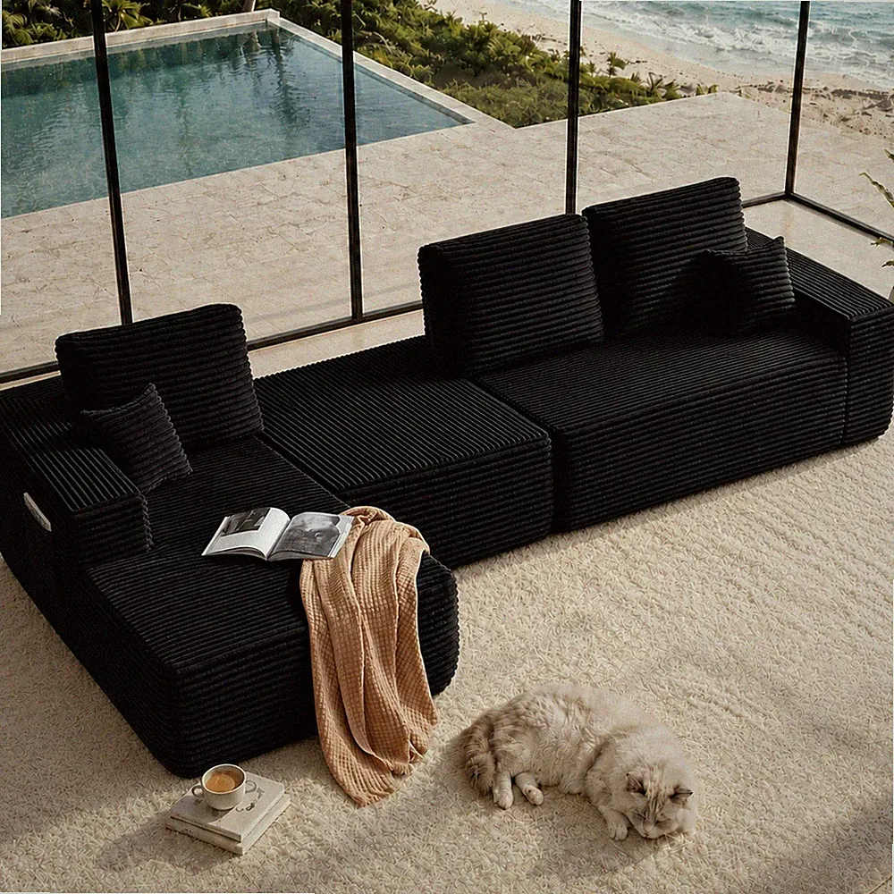 104" Cloud Sectional Sofa w/U-Shape Chaise and Side Pockets ,Modern Modular De