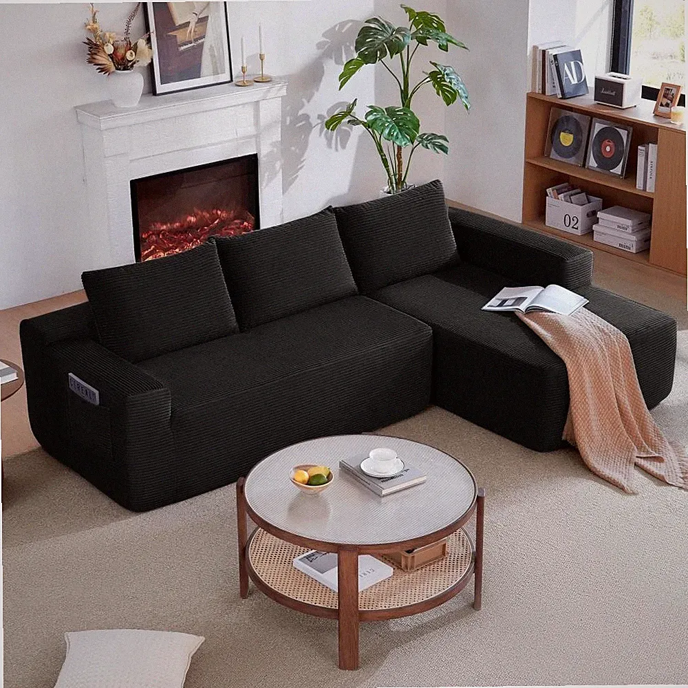 104" Cloud Sectional Sofa with L-Shape Chaise and Side Pockets, Modular Design