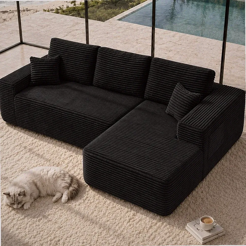 104" Cloud Sectional Sofa with L-Shape Chaise, Black, Plush Fabric