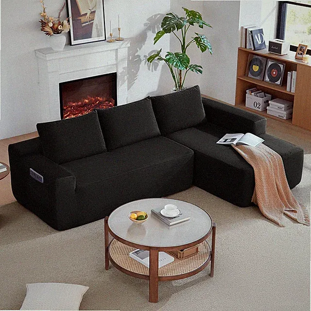 104" Cloud Sectional Sofa with L-Shape Chaise, Upholstered Couch Black